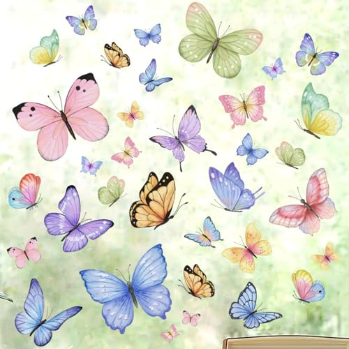 WandSticker4U®- [Pastello] Adesivi per finestre FARFALLE bambini decorativi I Decorazioni vetrofanie per finestre bambini cameretta bagno pellicola per vetri piccole farfalle (senza colla)