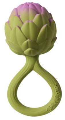 Oli & Carol - Sonajero y mordedor para bebé de caucho natural - Regalo para bebé 0 3 6 meses, 1 año - Artichoke