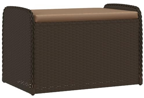 vidaXL Banco de Almacenaje con Cojín, Asiento Exterior, Caja Almacenamiento, Mueble Banco para Patio Jardín Terraza, Ratán Sintético Marrón