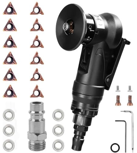 Mini machine à chanfreiner pneumatique,Machine à chanfreiner pneumatique 2 en 1,Machine à chanfreiner pneumatique manuelle,30000RBM pour l'ébavurage du chanfrein (6 R+6C inserts+6 roulements)