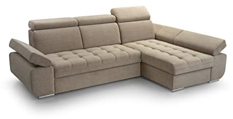 FurniShop24 Ecksofa mit Schlaffunktion und Bettkasten - Eckcouch L-Form mit Bewegliche Kopfstützen, Klappsofa - Schlafcouch zum Wohnzimmer, Modern Design Schlafsofa Bianco: Cappuccino, Ecksofa Rechts