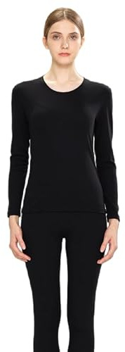 FUNSEED Conjunto de ropa interior térmica de algodón para mujer, cuello redondo, manga larga, capa base