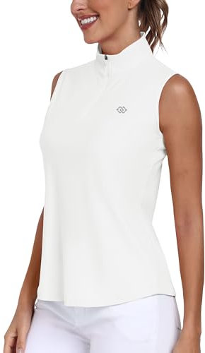 MoFiz Damen Ärmellos Poloshirt Golf Shirt UPF50+ Sonnenschutz Sommershirts Golf Sport Tank Top mit Kragen Weiß-A M