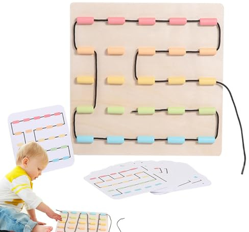 Wooden Threading Toys - Wooden Color Learning Stringing Puzzle Game - Educational Preschool Stringing Toy, Fine Motor Skills Lacing Toys and Boys