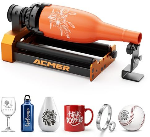 ACMER M4 Laser Rotary Roller, 360° Y-Axis Rotary Attachment for Laser Engraver, 3–150mm Adjustable Engraving Space, for Cylindrical Objects, Rings, Compatible with Most Laser Engravers
