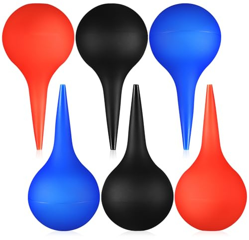 DEARMAMY 6 Bolas de Goma para Limpiar Oídos 60 Ml Herramienta de Lavado Auricular Bulbo de Succión Kit Multipropósito para Limpieza Profunda en Bebés y Adultos Colores Negro Azul y