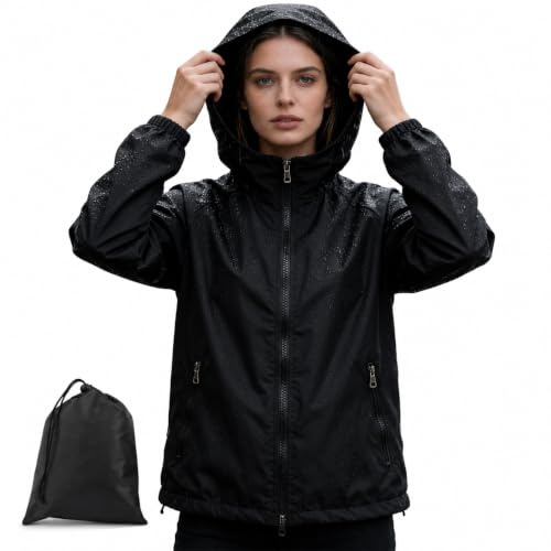 Innfttwo Lightweight Rain Jackets Womens ladies Waterproof Jackets with Hood Packable Raincoat Women for Running Cycling Hiking