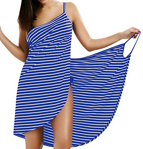 LumiSyne kvinnor bikini baddräkt strandöverdrag mode rand spagettirem strandklänning sexig v-hals sarong wrap badkläder liten storlek stor storlek, Smala fransar blå, XL