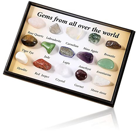 Tissting 15Pcs Pierres Précieuses Kit, Cristal Pierres Précieuses Bijoux Pierres Précieuses Naturelles Gem Collection Ornement Coloré Méditation Décoration Décors Maison