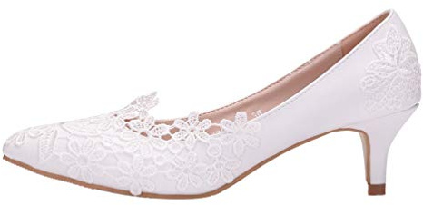 Holibanna Lace Flower Wedding Shoes for Spring Summer White High Heels for Brides and Wedding Ceremonies