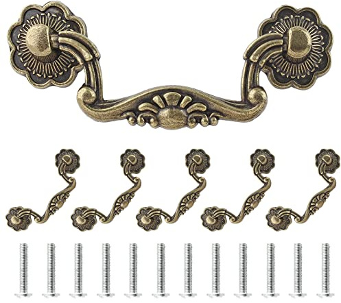 Uenhoy 6 Pcs 3 Inch Bail Handle Drop Pulls Vintage Drop Bail Drawer Pulls Antique Bronze Cabinet Pull Handles (3 Hole Spacing, 4 Total Length)