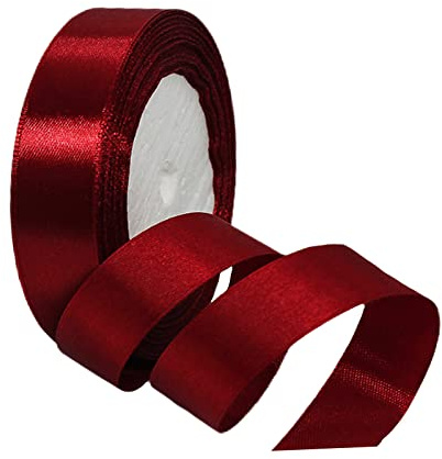 ATBEAMEN Vinrött band 25 mm för presentförpackning 22 m, dubbelsidigt vinrött satinband 25 mm tjockt tygband för hantverk kakband, hårrosband, juldekoration, bröllop bilband