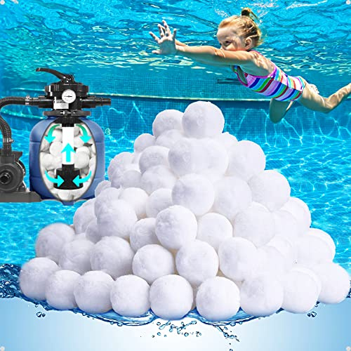QwayHome 4.6 lbs Pool Filter Balls, Reusable Fiber Filter Balls for Above Ground Pool Pump, Eco-Friendly Sand Alternative, Replaces 165 lbs Filter Sand, White