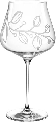 LEONARDO Boccio Burgunderglas - Weinglas für aromatische Rotweine aus Kristallglas - Mit floraler Gravur - Inhalt 770 ml - Spülmaschinengeeignet - 1 Rotweinglas mit großem Kelch