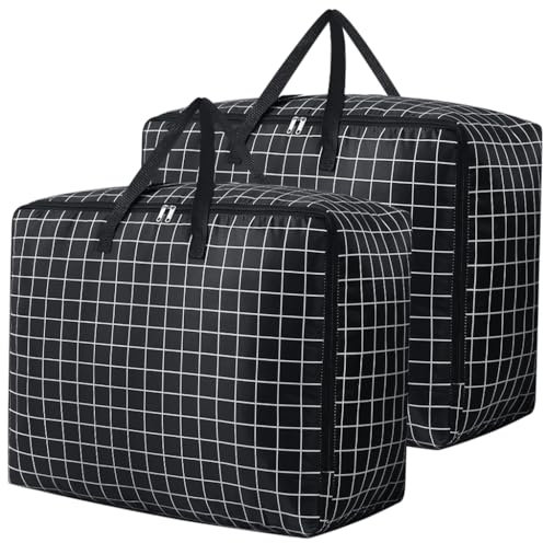 75L Large Storage Bags, 2 Pcs Clothes Storage Bags with Zips Heavy Duty Oxford Cloth Moving Bags Waterproof Underbed Storage Bag for Clothes,Blankets,Pillows,Bedding