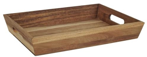HOME DECO FACTORY, KA0321, Plateau en Acacia avec Poignées Ergonomiques, Idéal pour Servir Repas et Boissons, Design Élégant et Pratique, Dimensions 32x23 cm, Couleur Marron