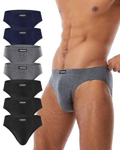 FORVEVO Lot de 7 Slips Hommes Coton, Culotte Respirante Hommes, Culotte Classique Souple avec Poche, Stretch, sans Étiquette(XL,Noir&Marine&Gris)