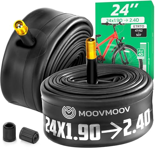 MoovMoov Cámara de Aire 24 Pulgadas - para Cubiertas 24x1.90, 24x1.95, 24x2.0, 24x2.10, 24x2.125, 24x2.15, 24x2.25, 24x2.35 y 24x2.40 (de 47-507 a 62-507) - Válvula Schrader - Pack de 2 - Bicicleta