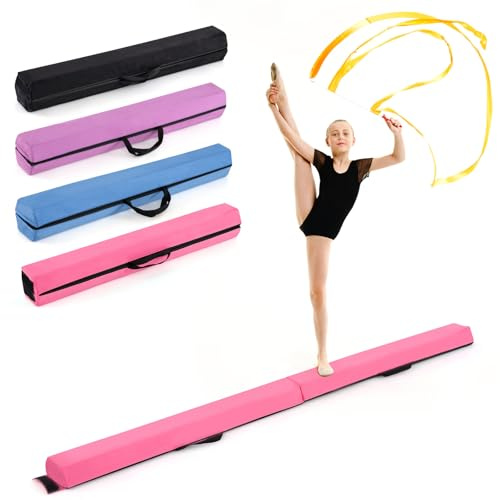 COSTWAY Vikbar Gymnastikbalk för Barn i EPE-Skum med Halkfri PVC-Botten och Bärhandtag, 210 cm, Stabil och Bekväm Balansbalk för Hemmet