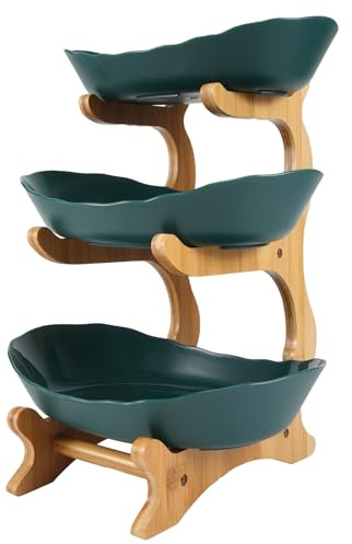 ANEELV Estantería 3 Niveles Frutas y Pasteles con Marco de Madera Cesta Decorativa Ahorro Espacio para Encimera Organizador Verduras Snacks(Verde oscuro)