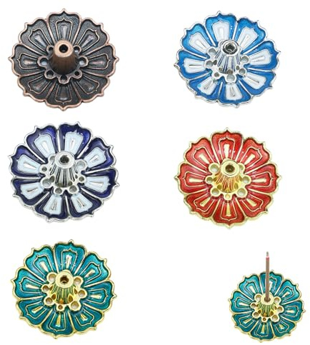 Gdrghe 5PCS Multicolor Lotus Incense Stick Holder Alloy Material with Detachable Ash Catcher Decorative Incense Holder for Stick Cone Incense Spa Meditation Yoga Home Decor