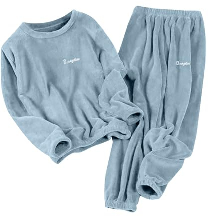 Pyjama pour femme - Grande taille - Ensemble de pyjama en polaire chaude - Pull en velours corail - Tunique thermique à col rond - Avec pantalon confortable - Manches longues