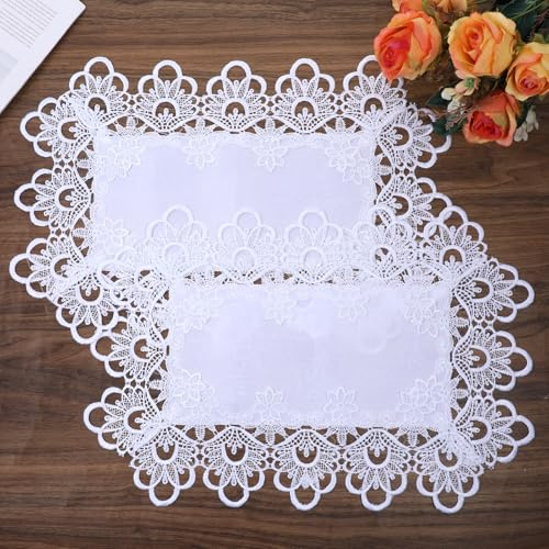 Lace Doilies for Tables, 2 Pcs 12 x 17.7 Inch Rectangle Embroidered Lace Placemats Vintage Floral Table Doilies for Home Kitchen Dining Room Wedding Tea Party Decor