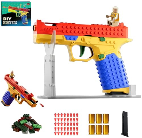 G FIRING Building Block Toy Gun, Automatic Shell Ejecting Blaster with DIY Fun, Fits Most Building Brick Systems, Includes Figurines & Display Stand, Suitable for 14+