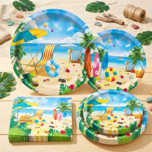 décoration fête thème surf océan comprenant assiettes marines serviettes | 52 pièces décoration fête thème surf océan comprenant assiettes sous marines serviettes motifs animaux mer ornements