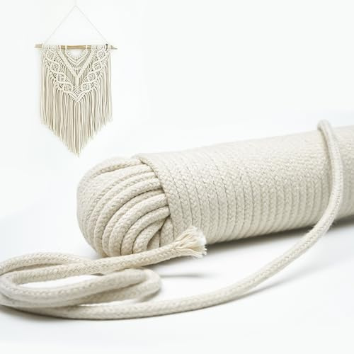 WINSOME All-Purpose Natural Braided Cotton Rope (15M/49ft) 4MM with Synthetic Polypropylene Core Clothesline