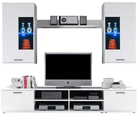 AVANTI TRENDSTORE - Kalle - Parete da soggiorno con luci LED comprese, in legno laminato, disponibile in 2 colorazioni diverse. Dimensioni LAP 230x180x40 cm (Bianco)