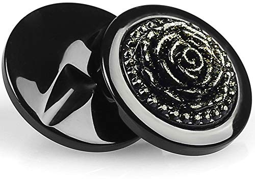 20PCS Rose Flower Shape Wide Shank Buttons Shirt Buckle for DIY Crafts Knitting Sewing Black 25mm