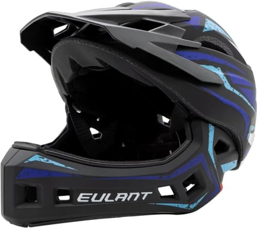 EULANT Children’s Full Face Helmet with Chin Guard, Bicycle Helmet for Girls and Boys Aged 6 Years, Fits Head Size 48-56 cm (Blue and White, Medium=52-56cm/20.5-22inch)