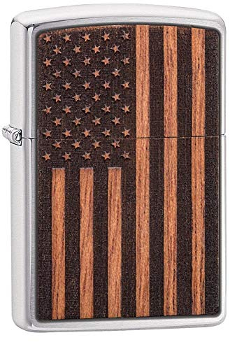 Zippo Woodchuck USA Flag Pocket Lighter Más Ligero, Unisex Adulto, Bandera Americana de Cromo Cepillado, Talla única
