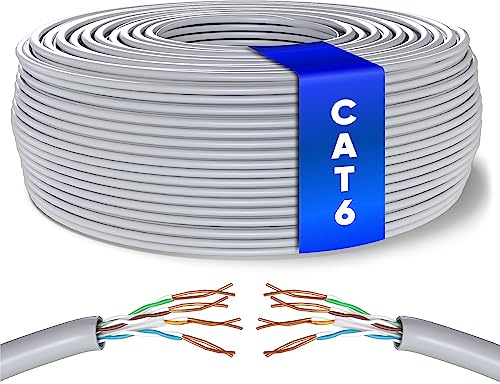 Mr. Tronic Cavo Ethernet Cat 6 da 150m Bulk Cabel, Cavo di Rete LAN Cat 6 ad Alta Velocità Per Connessione Internet Veloce 1 Gbps – 250 MHz AWG24 Sfuso | UTP CCA (150 Metri, Grigio)