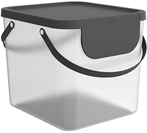 Rotho Albula Aufbewahrungsbox 40l mit Deckel, Kunststoff (PP recycelt), transparent/anthrazit, 40l (39.8 x 35.8 x 33.9 cm)