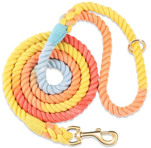 NUGUTIC Correa de Cuerda de algodón Trenzada Hecha a Mano con Cierre de Metal Resistente, Bonita Correa de Boda para Perro (Arco Iris Colorido, 5 pies)