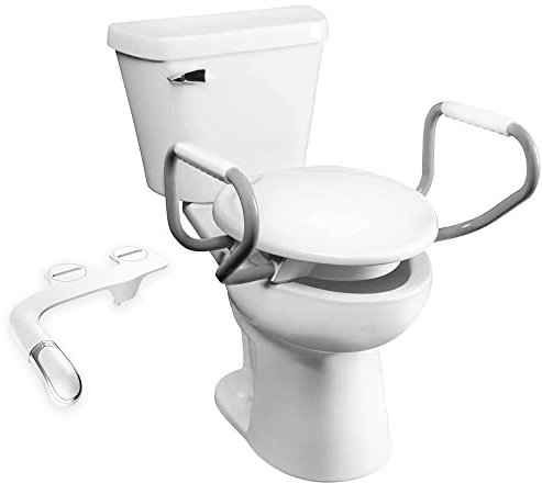 Bemis Clean Shield 7,6 cm erhöhter WC-Sitz mit Stützarmen und Bidet-Aufsatz, rund, weiß, 7YR5310H20
