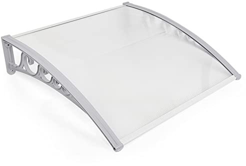 Auvent de Porte d'entrée Toit Marquise en Polycarbonate Porte Résistante Toit Abri Protection Contre La Pluie et UV,Marquise Porte d'Entree Terrasse Toit Abri Protection (80*120cm),Cadre Gris