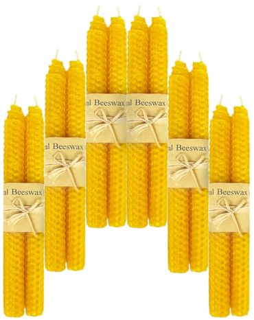 Lacaser Beeswax Tapered Candles Yellow 12pcs, 6 Pairs Unscented candlesticks Set, 9 Long, Natural Beeswax Sheet Handrolled, Burning Time 4 Hours, for Dinner Table Decoration