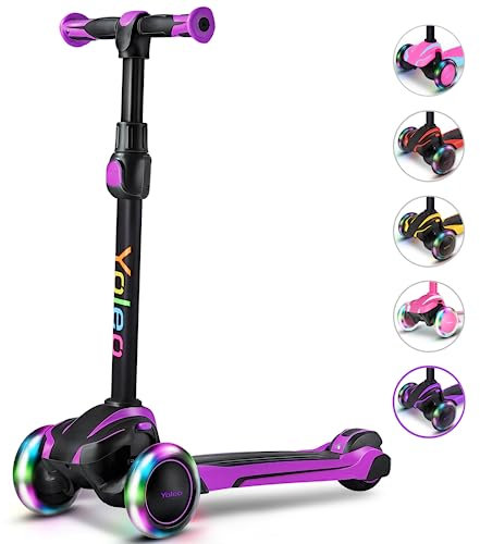 YOLEO Roller Kinder für 3–12 Jahre, Kinder Roller mit 4 Verstellbaren Höhen, Leuchtenden Räder Kinderroller, Stoßdämpfendes Design, Leicht zu Lenken, Balance-Trainings-Roller für Kinder, Violett