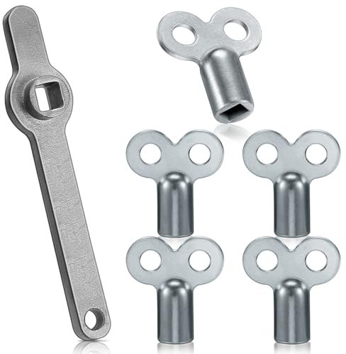 Photect 6 Piezas Set de 5 Llaves de Purga de Radiador y 1 Manija de Radiador, Llave Universal de Radiador de Aleación de Zinc Llave Cuadrada de Calefacción de Acero Inoxidable(Plata)
