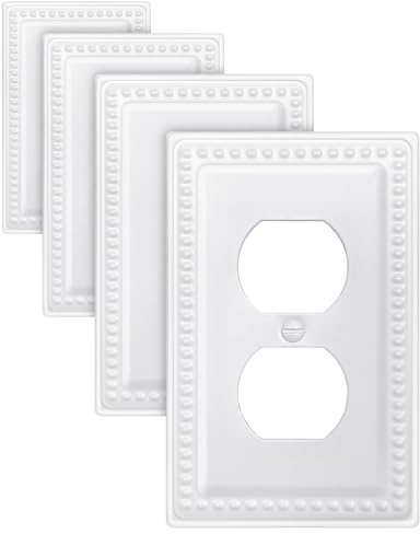 ZILLSEA 4-Pack Duplex Outlet Cover, Decorative Beaded Pure White Wall Plate, for Electrical Outlet, Light Switch, 3.15''*4.88'', Midsize