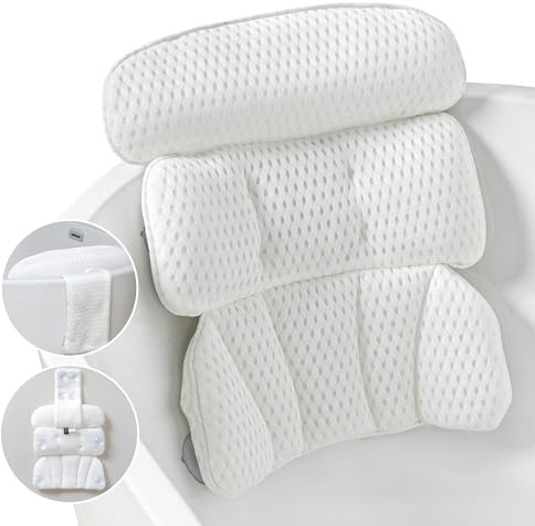 Almohada de baño para bañera, almohadas de lujo para bañera para soporte de cuello y espalda con tela de malla suave y 8 ventosas antideslizantes fuertes, accesorios de baño relajantes, regalos de spa