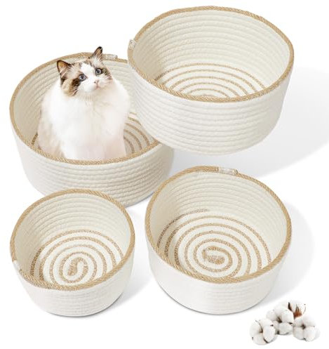 HDRNT Aufbewahrungskorb Geflochten Baumwollseil, Stapelbare Speicher Storage Basket,Körbchen Wickeltisch Organizer Korb,Aufbewahrung Körbe für Körbchen Badezimmer Accessoires 25*25cm (Weiß+Hanffarbe)