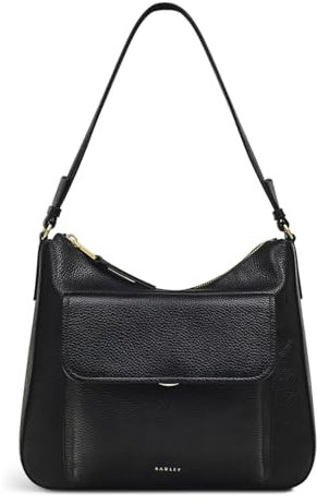 RADLEY London Colebrook Close Medium Ziptop Shoulder Bag for Women, in Black Grained Leather with Shoulder Strap