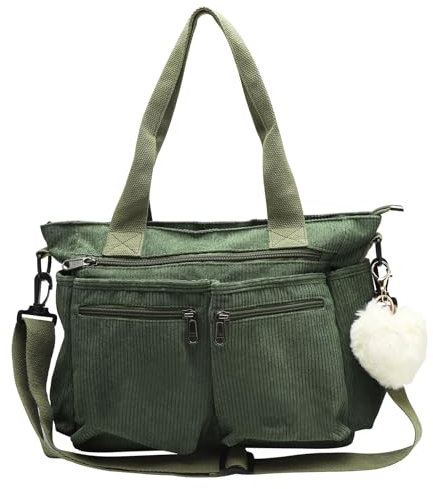 TNSLAND Tote Bag Bolso de Hombro de Pana para Mujer, Bolso Grande de Compras, Bolso Cruzado para el Trabajo, Oficina, Viajes, Compras, Escuela