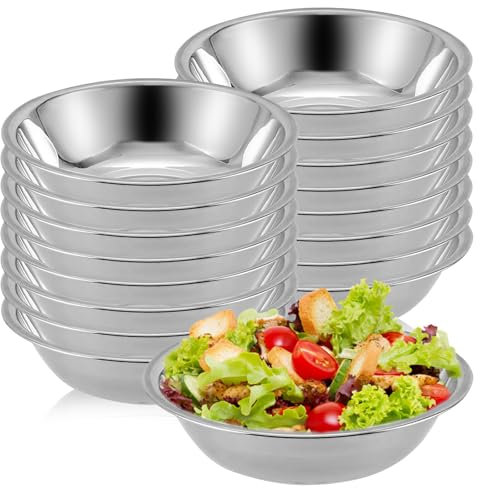 PRITOK Dipschalen Edelstahl Schälchen Saucenschälchen: 16 Stück 14 cm Runde Dipschalen Stapelbar Snackschalen Gewürzschalen Metallschüsseln, Sushi Schüssel, Servierschalen