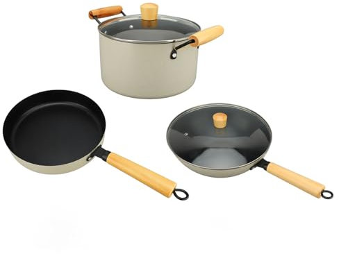 Juego de Utensilios de Cocina de Piedra Maifan Blanca, Multifuncional, Resistente Al Calor, con Tapa, Sartén de Fondo Plano, Sartén, Olla para Sopa, Juego para Cocina Casera