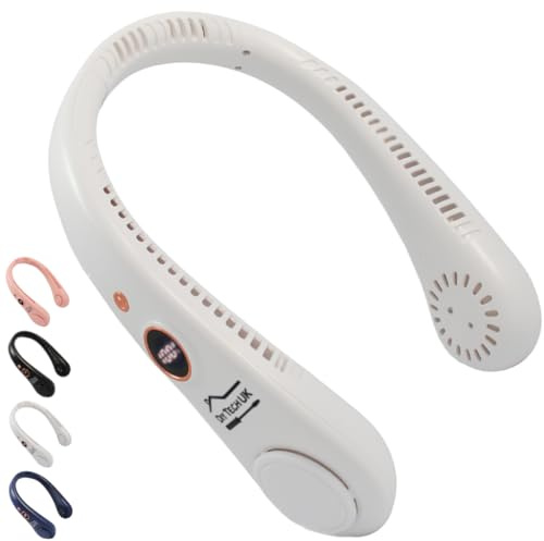 DIY TECH UK - CoolBlast Ultra Light - Portable Neck Fan - Adjustable - Hands Free USB Rechargeable Bladeless Personal Neck Fan - 5 Speeds - Wearable for Sport Travel Home Office Indoor Outdoor - White